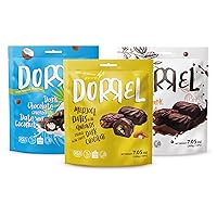 Vista 15 de DORREL - Dátiles cubiertos de chocolate negro belga (Medjool) con relleno de cacahuetes salados, bocadito de chocolate vegano de alta energía