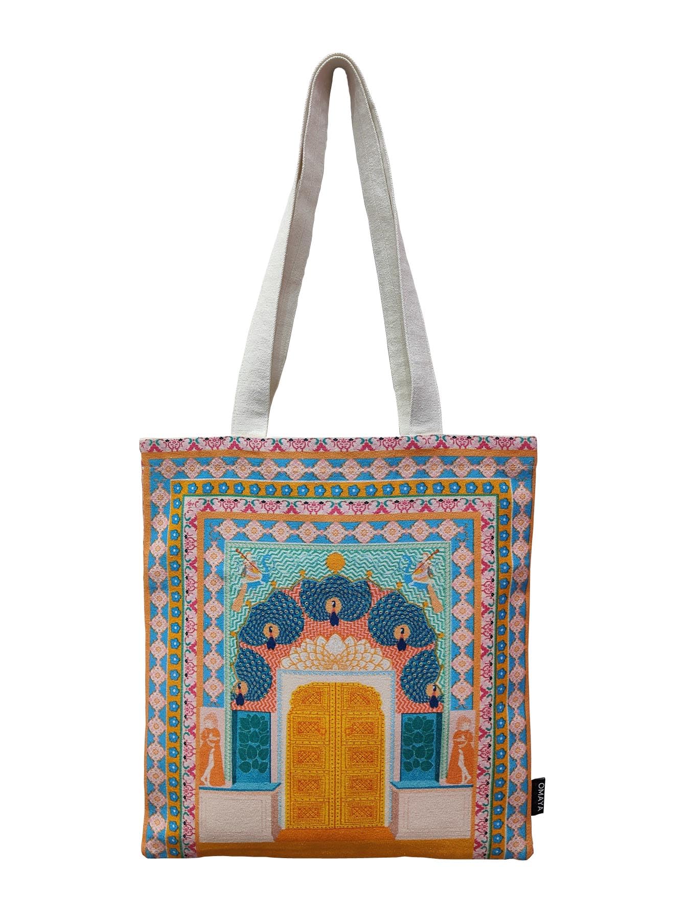 OMAYAhome Printed Peacock Gate Cotton Canvas Tote Bag 34x36 Cms (B0CSFZZN57) Amazon Price History, Amazon Price Tracker
