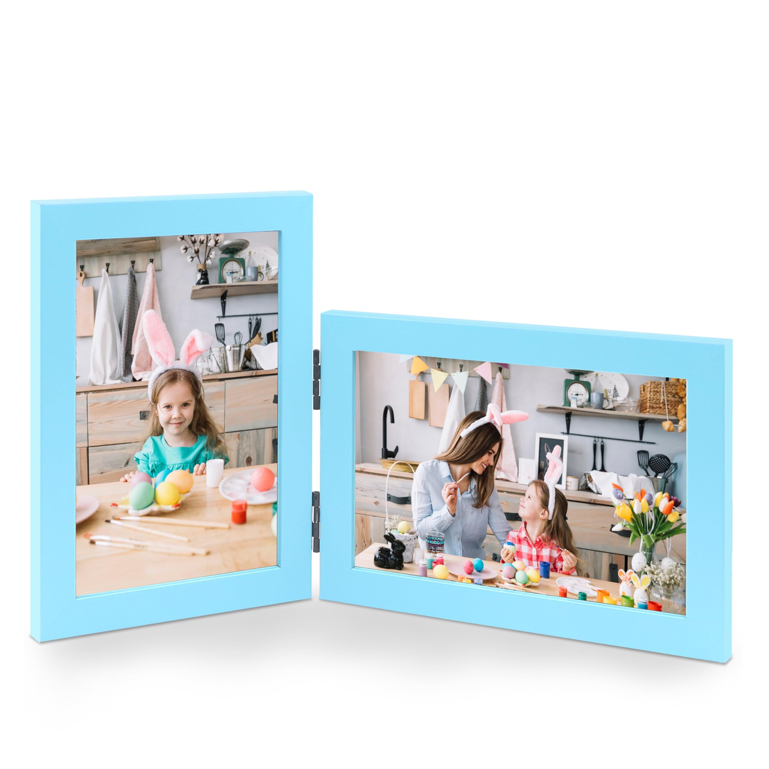 JD Concept Double Wood Foldable Picture Frame – Holds 2 Photos, Portrait Or Landscape