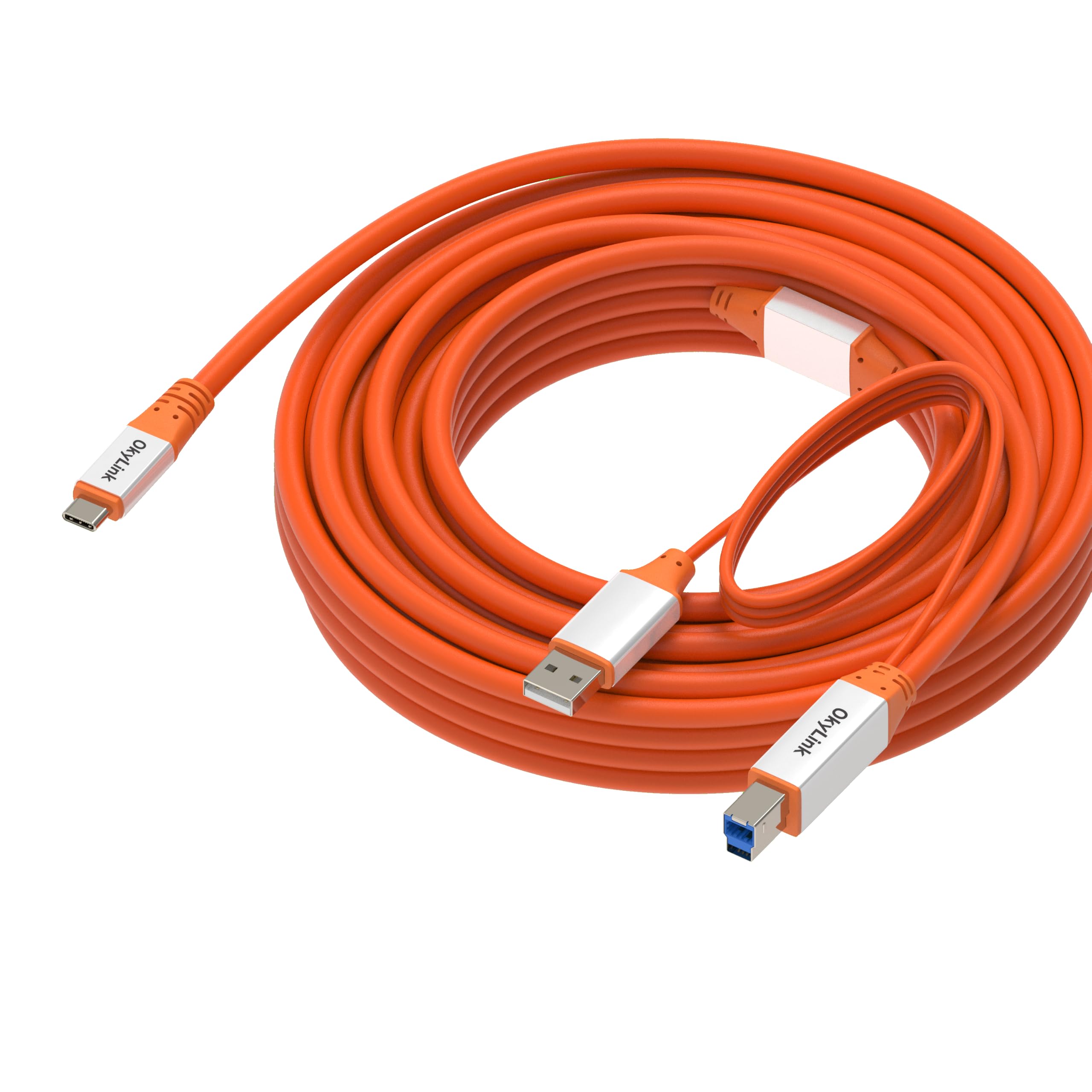 OkyLink Aktives USB 3.2 Gen 2 C-auf-B-Kabel, 10 Gbps Verstärkungskabel mit Signalverstärker und Aluminiumgehäuse, 10 m (32 ft), geeignet für MIDI-Keyboards und Drucker