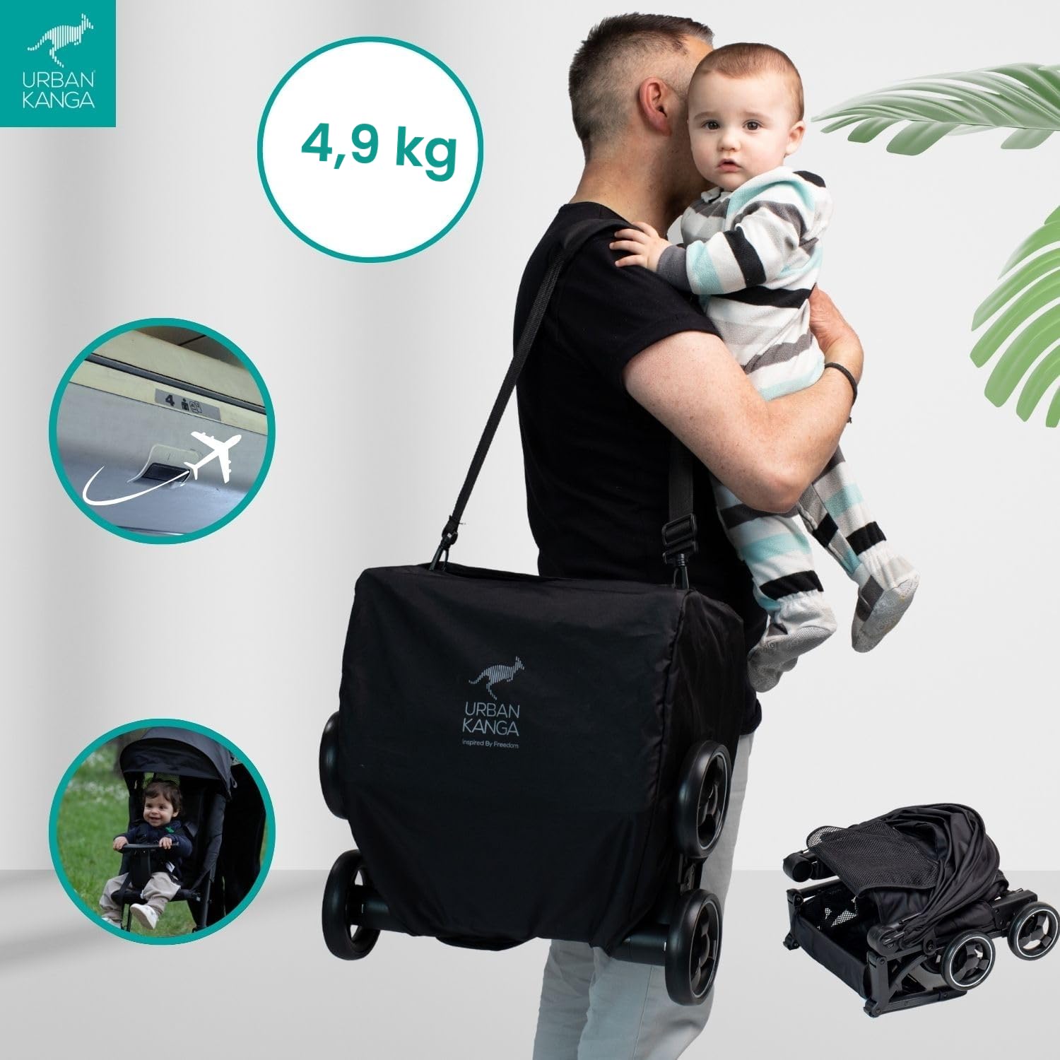 Urban Kanga Bandicoot Silla de Paseo Viaje Plegable Avión 22 kg | Ultraligera, con correa de transporte y funda protectora
