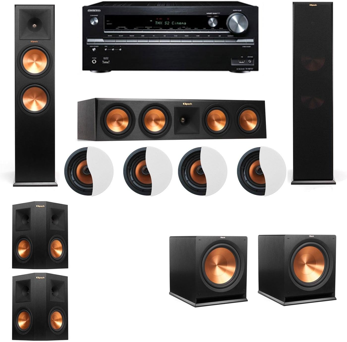 Atmos 5.2.4 Klipsch RP-280F Tower Speakers R115SW with TX-NR838