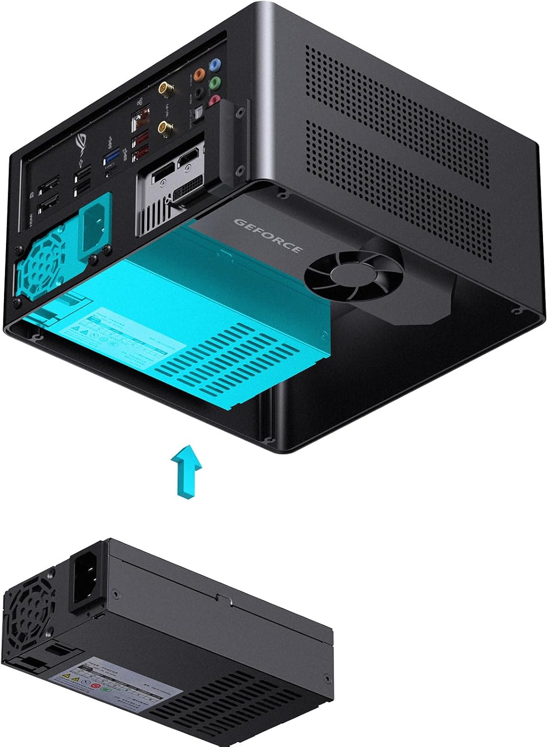 JONSBO NV10 PC Case with 1U FLEX PSU being installed