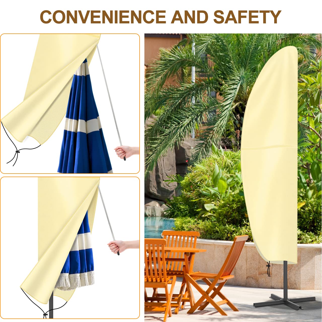 Housse Parasol Avec Perche Télescopique AiQInu - Protection Oxford 210D Imperméable Anti-UV Coupe-Vent - 265x40/70/50 Cm