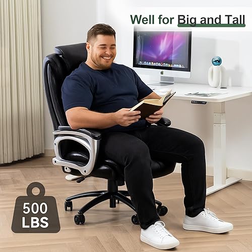 Miniatura 3 de Vogue Furniture Direct Silla de oficina grande y alta de 500 libras, silla de escritorio de piel sintética con respaldo alto, ruedas ajustables para