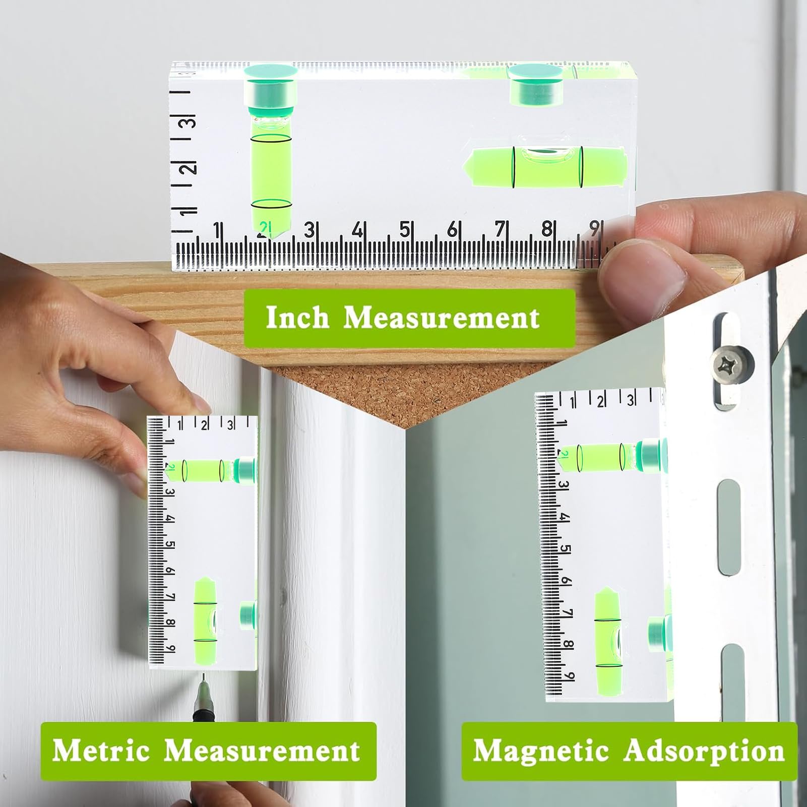 Nivel de Burbuja Magnético Mini, 95mm Nivel Pequeño con Imanes Fuertes, Nivel de Bolsillo Acrílico para Superficies Metálicas, Bricolaje, Fontanería