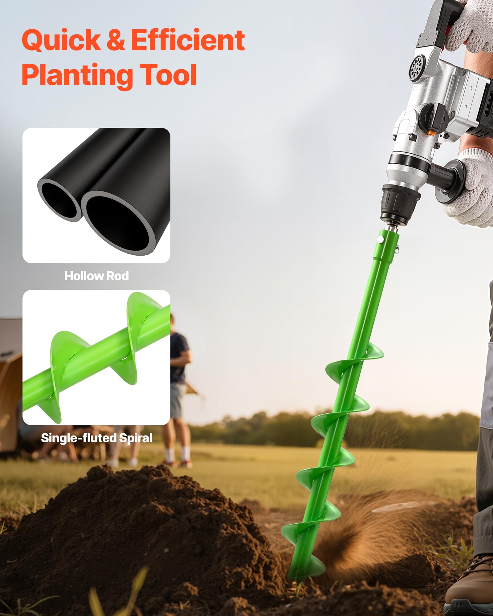 Mèche Tarière Pour Perceuse VEVOR – 80 Mm X 600 Mm, Tige Hexagonale – Pour Plantation, Clôtures, Sols Meubles - 4