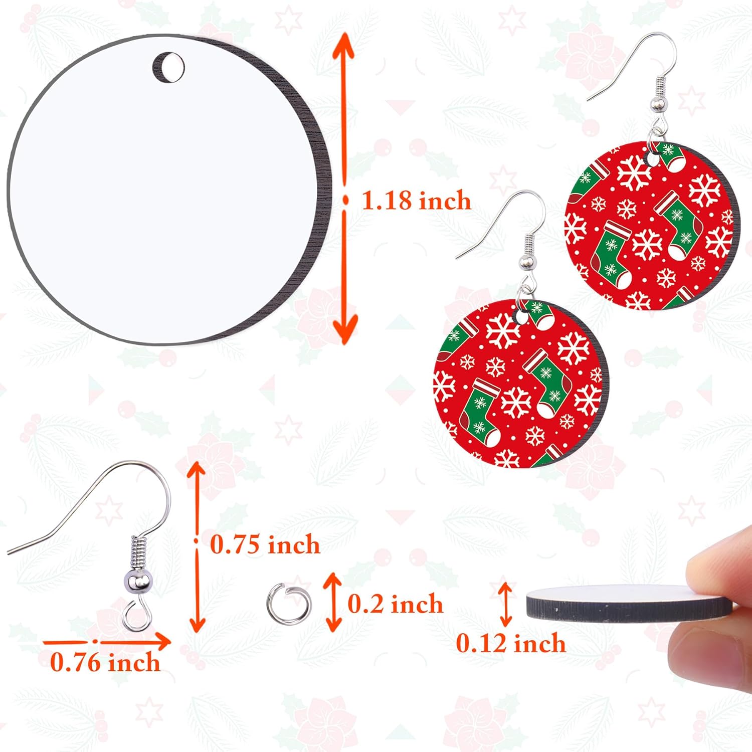 Duufin 120 Pcs Sublimation Earring Blanks with Earring Hooks and Jump Rings Heat Transfer Unfinished MDF Round Earrings Blank for Christmas Valentine Women DIY - Image 4