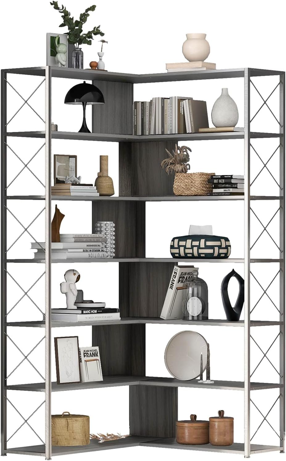 71" Corner Bookshelf, Free Standing Storage Large Book