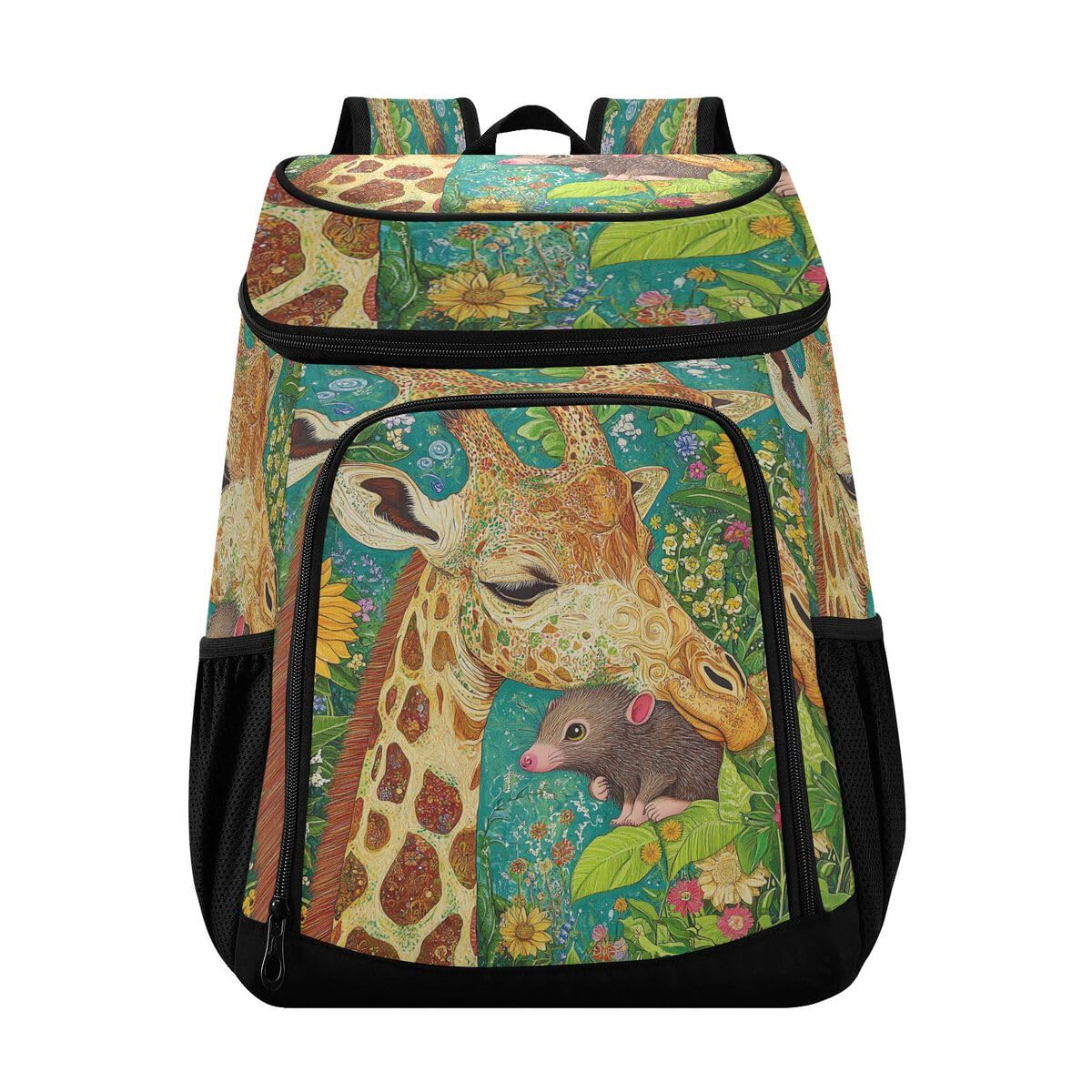 Giraffe Flowers Teal Cooler Backpack Leakproof Insulated Lunch Cooler Bag 30 Cans Camping Backpacks for Picnic Road Trip Beach