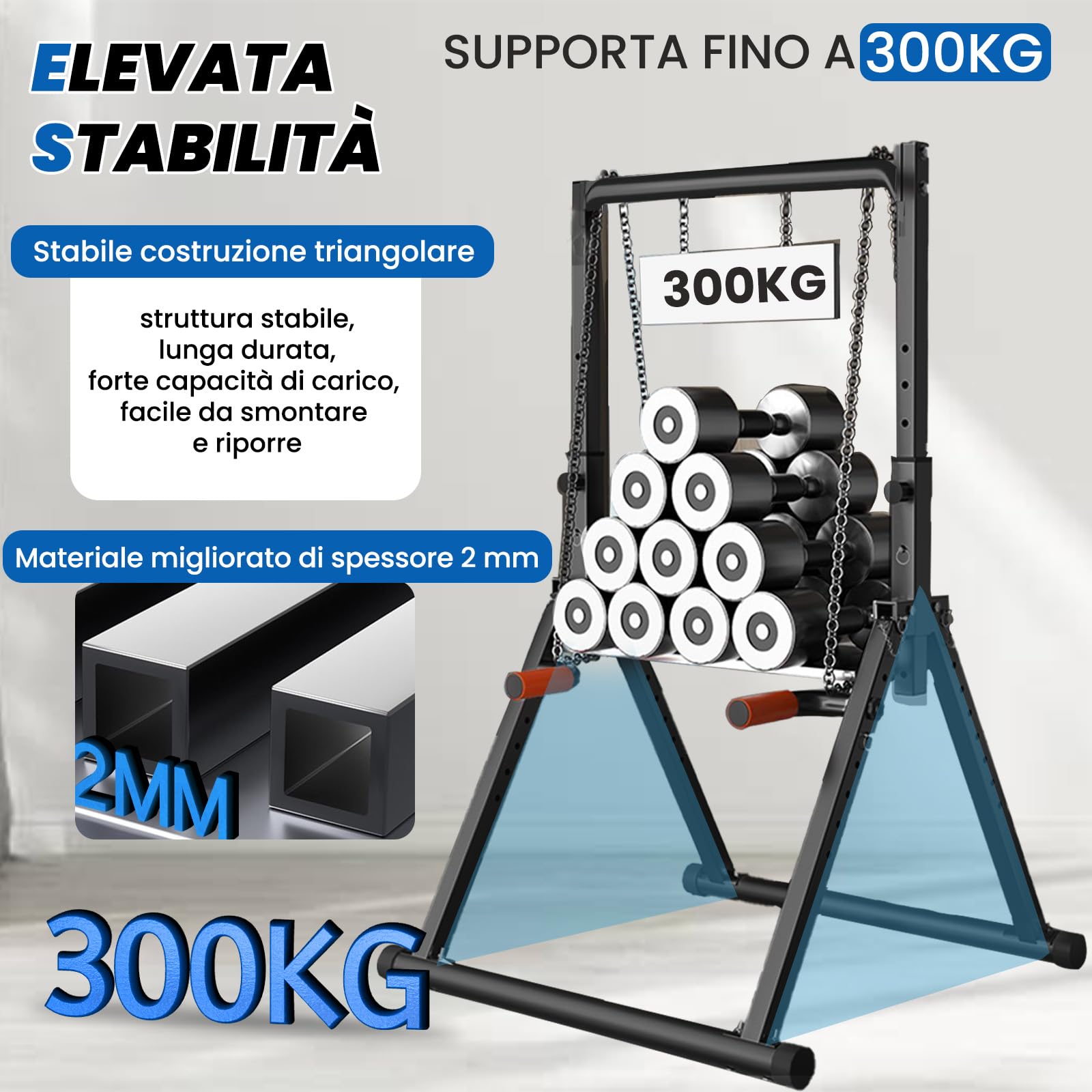 DOBESTS Power Tower Dip Station,Pieghevole Barra per trazioni autoportante,Regolabile MultifunKtional Pull Up Station Attrezzi Palestra Casa,Attrezzatura per Allenamento della Forza,Gambe Triangolari