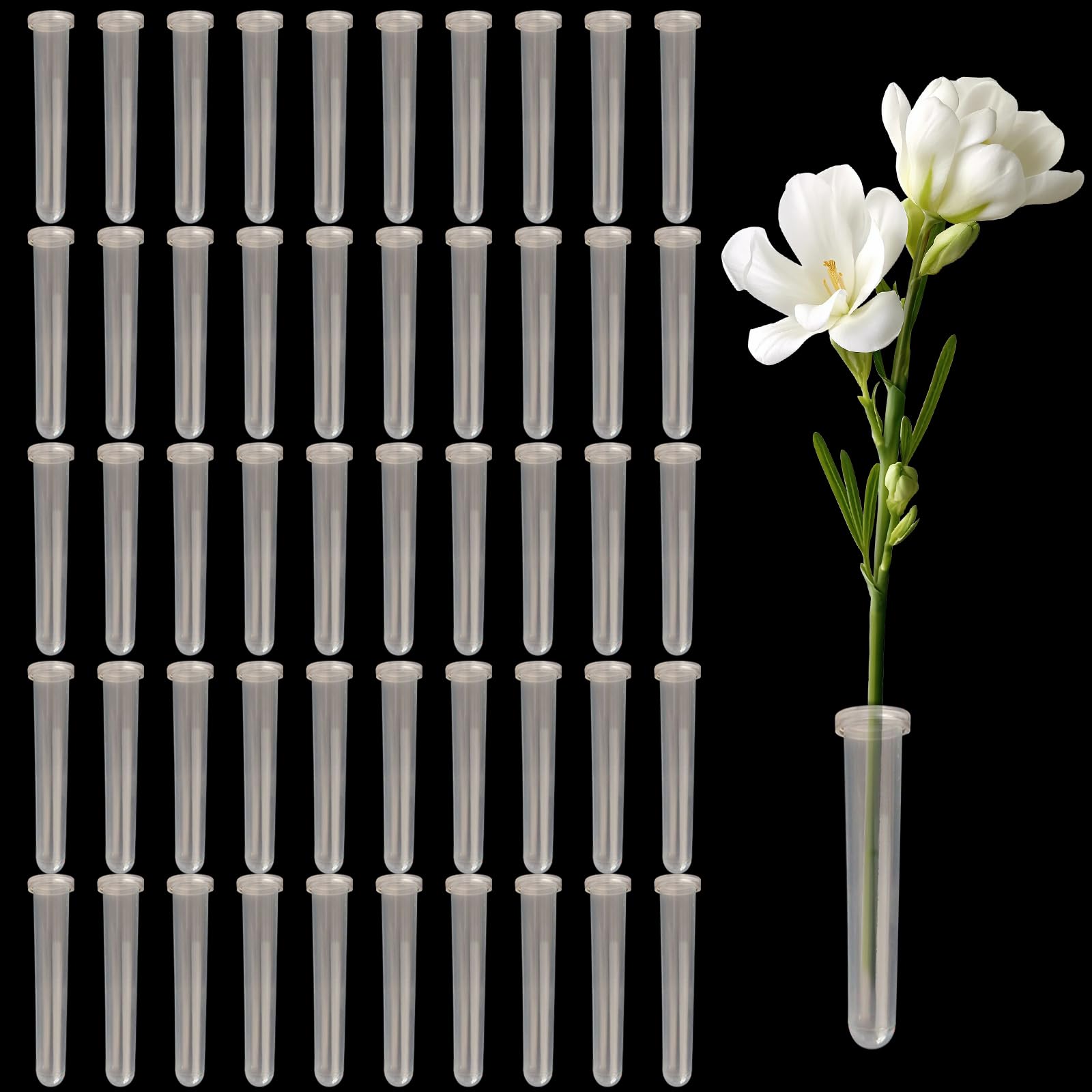 10 Provette Per Fiori In Plastica Con Tappo - 9x2cm, Riutilizzabili, Per Composizioni Floreali - Foto 11