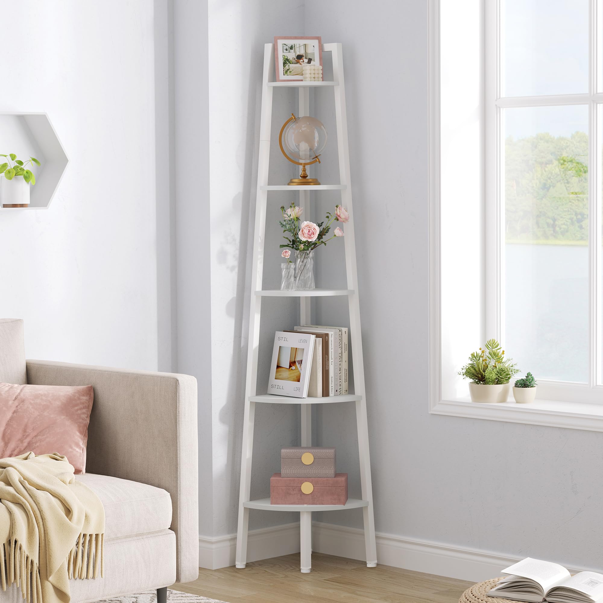 Amazon.com: Hoctieon Corner Shelf, 5-Tier Corner Bookshelf, Rustic