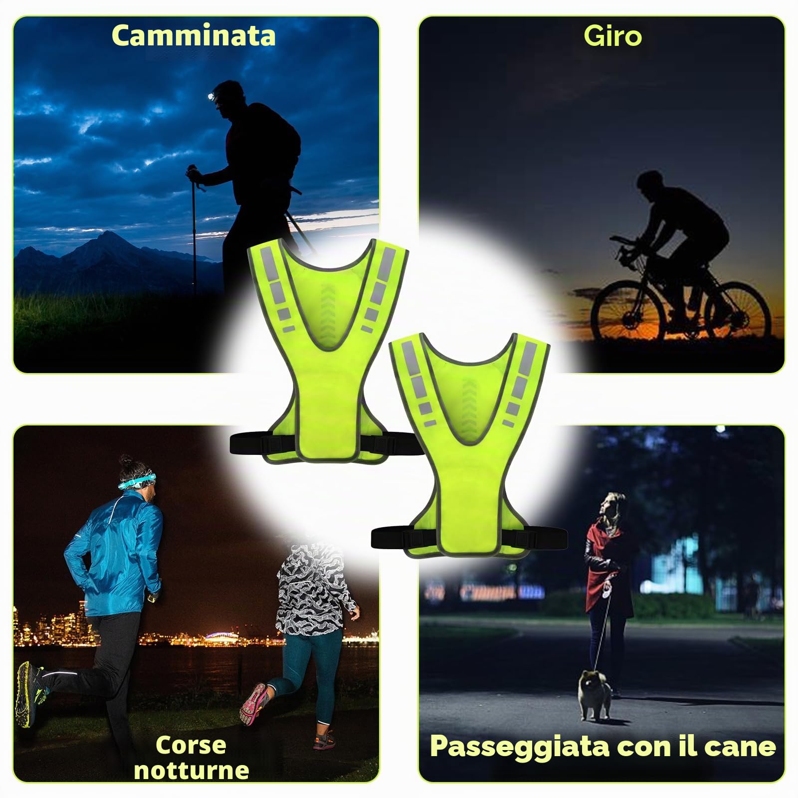 2pezzi Gilet Riflettente Alta visibilità,Bretelle Catarifrangenti Running Regolabile,Giubbotto Riflettente,Giubbotti di Sicurezza Riflettenti Giallo Fluorescente,per Fare Gogging