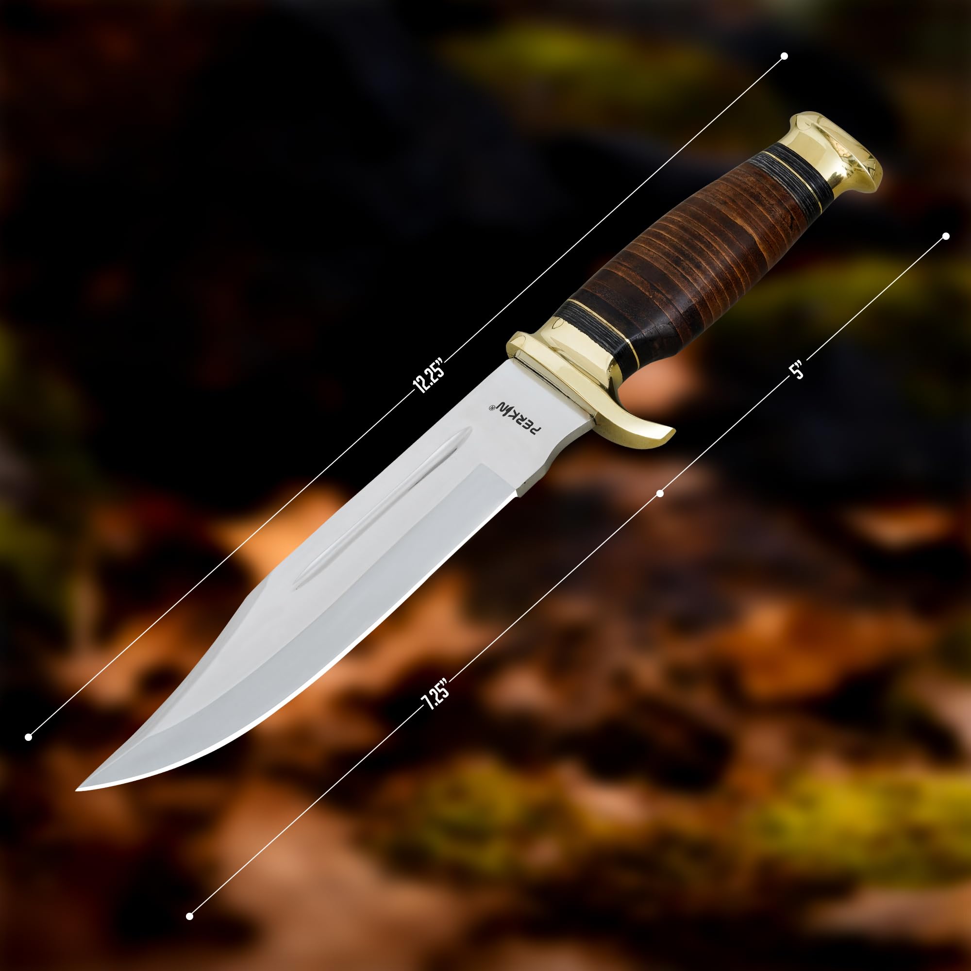 Perkin Cuchillo de caza hecho a mano con vaina fija cuchillo cuchillo mango de cuero