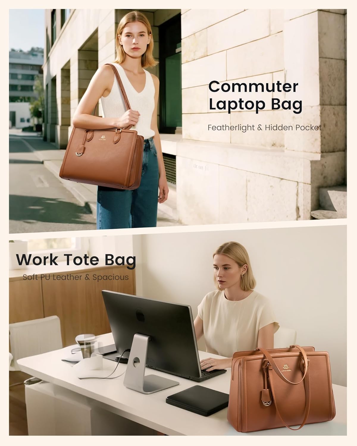 LOVEVOOK Laptop Bag for Women, Large Capacity Leather Computer Tote Bag, Waterproof Work Bags, Great Office Gifts for Women - Image 6