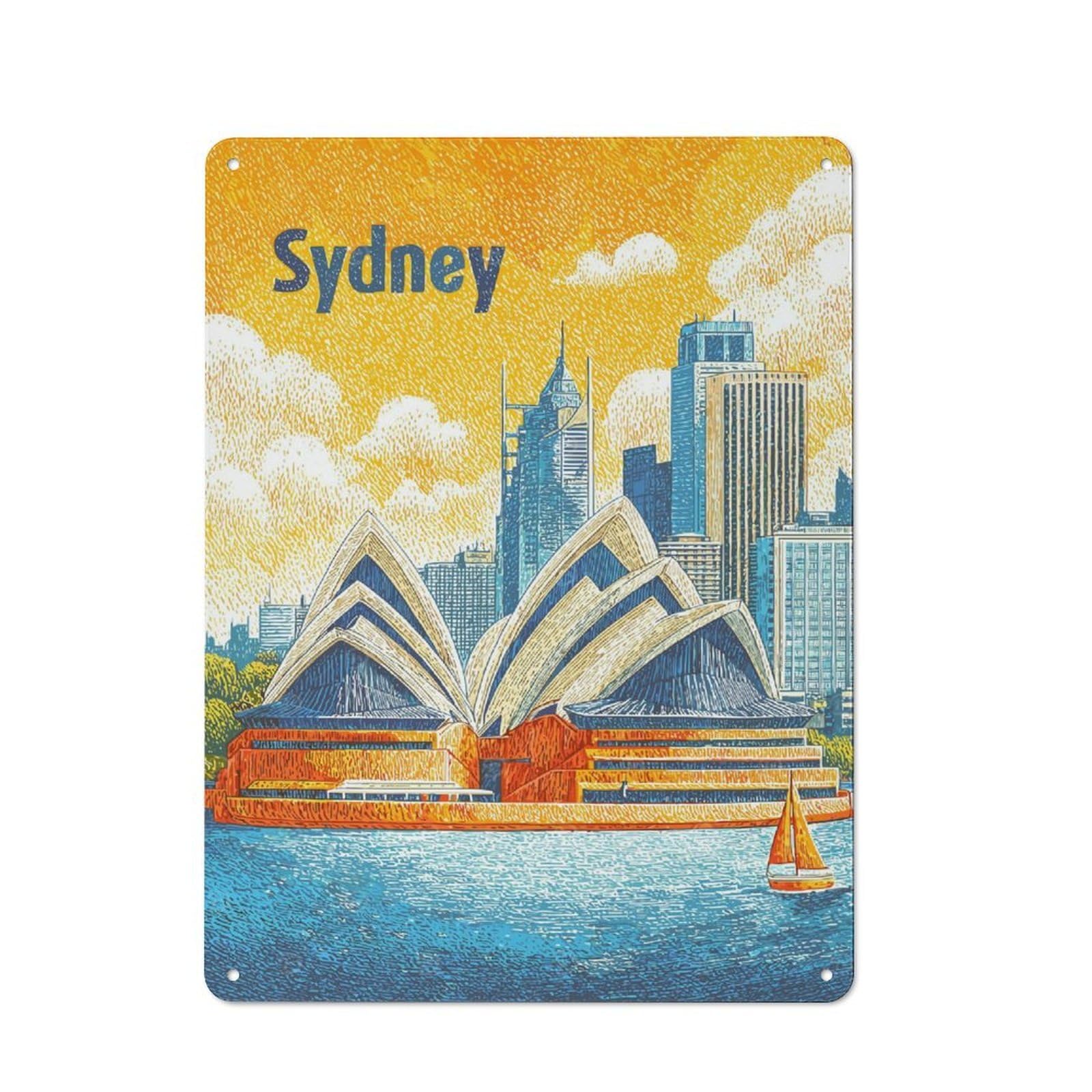 Junmoney Sydney Travel Metal Wall Sign 40X30cm Featuring For Café Or Restaurant, A Decorative Metal Sign For Cafés And Restaurants
