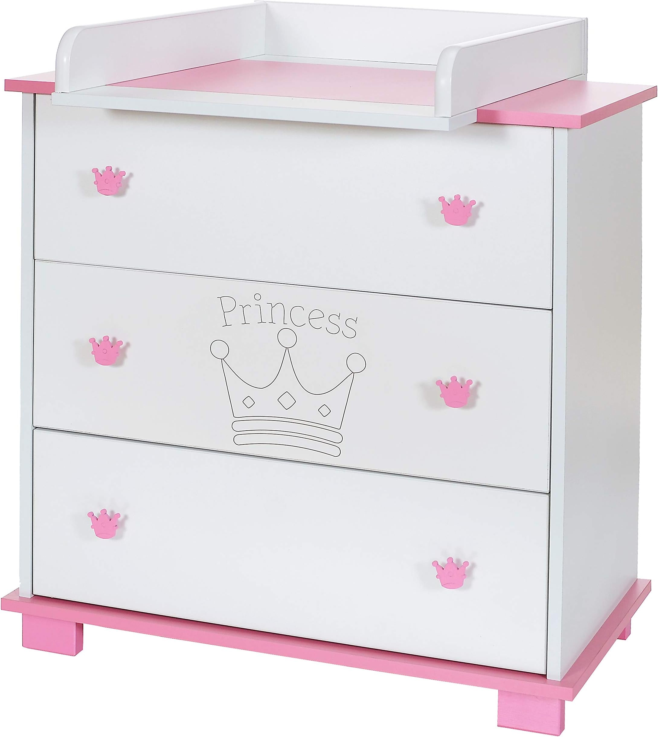 Baby Changing Chest Princess - Nursery Furniture Changer Unit With 3 Drawers - Baby Changing Table removeable