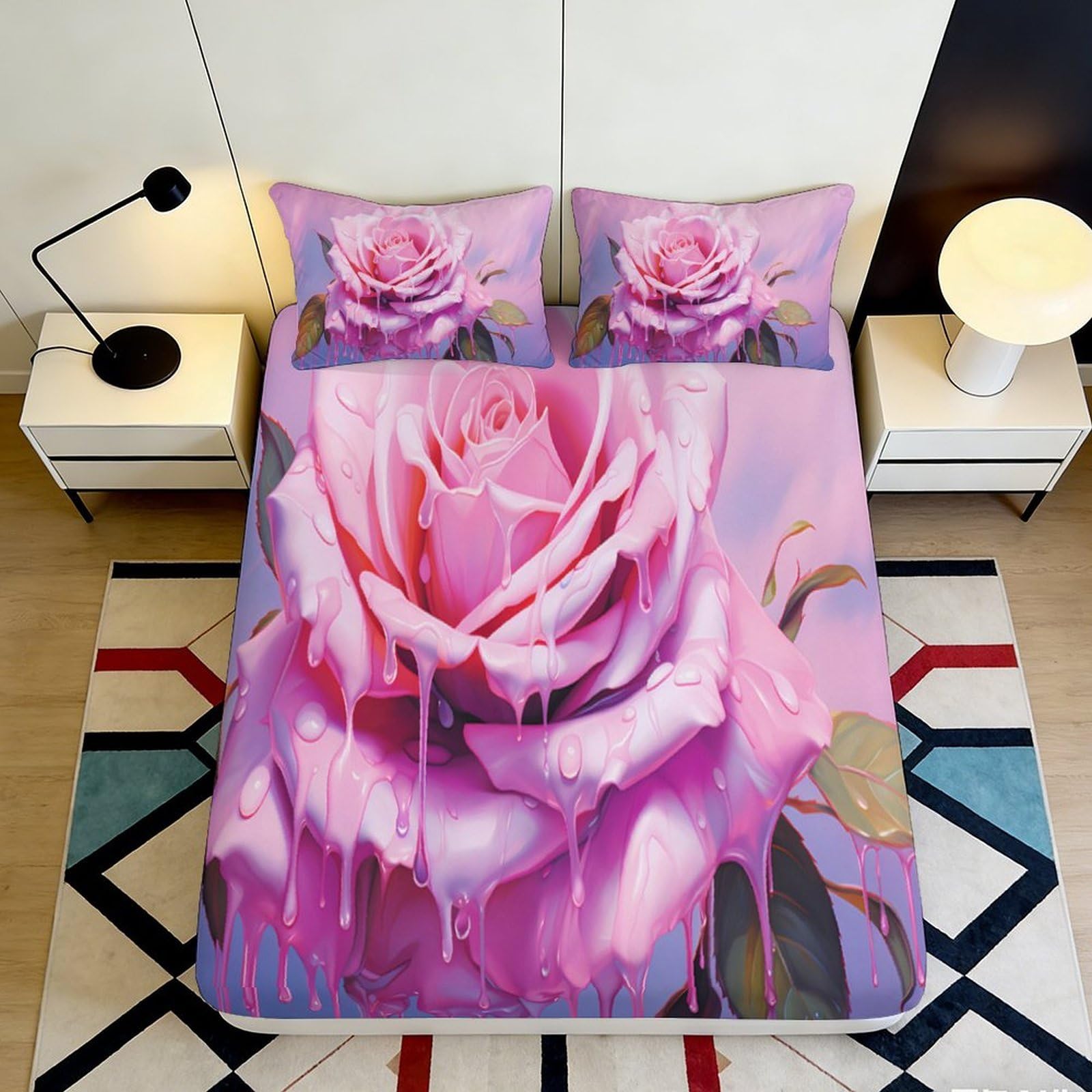 3D Printed Cat Fitted Sheet Microfiber Deep Pocket Bedroom Non-Slip Cat Mattress Fitted Cover Full Wrap Washable 180x200x25cm