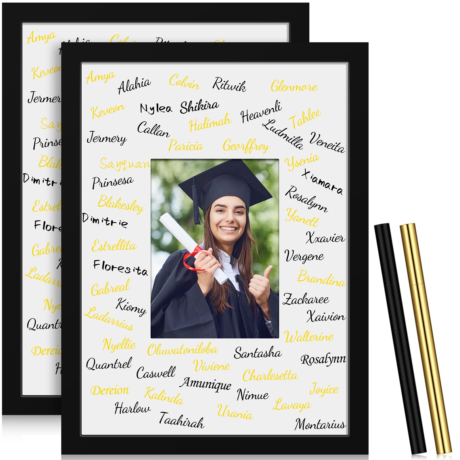 Wesiti2 Pack 11 x 14 Inch Graduation Signature Board Picture Frame with 5x7 White Mat 2 Pcs Signature Pen for Graduation Wedding Celebration Birthday Wall Tabletop Display