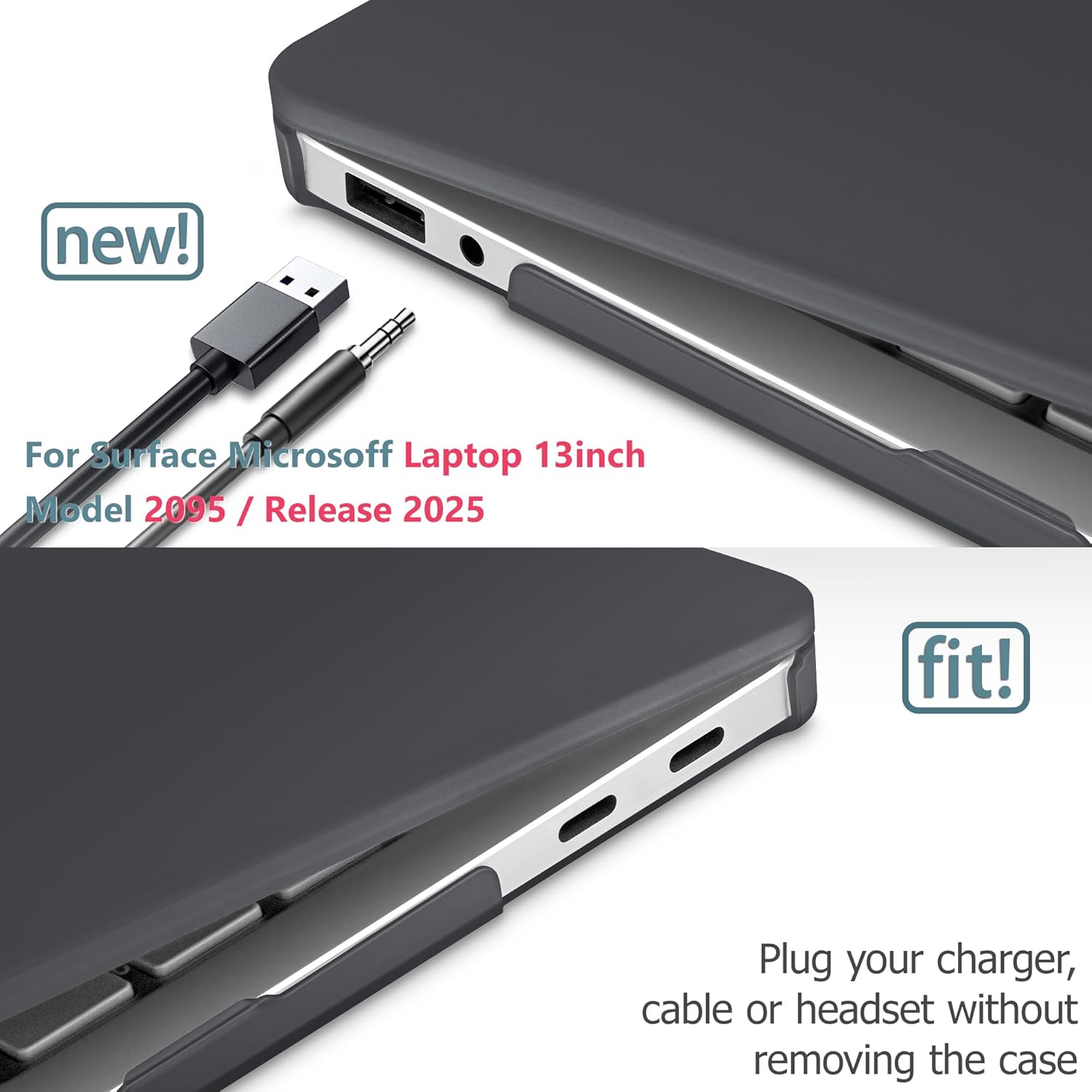 Clear Case for 2025 Microsoft Surface Laptop 13 Inch - Windows 11 Copilot+ PC - Touchscreen Display Cover (Fits Model 2095,NOT Fitting Other Surface Laptop), Matte Black