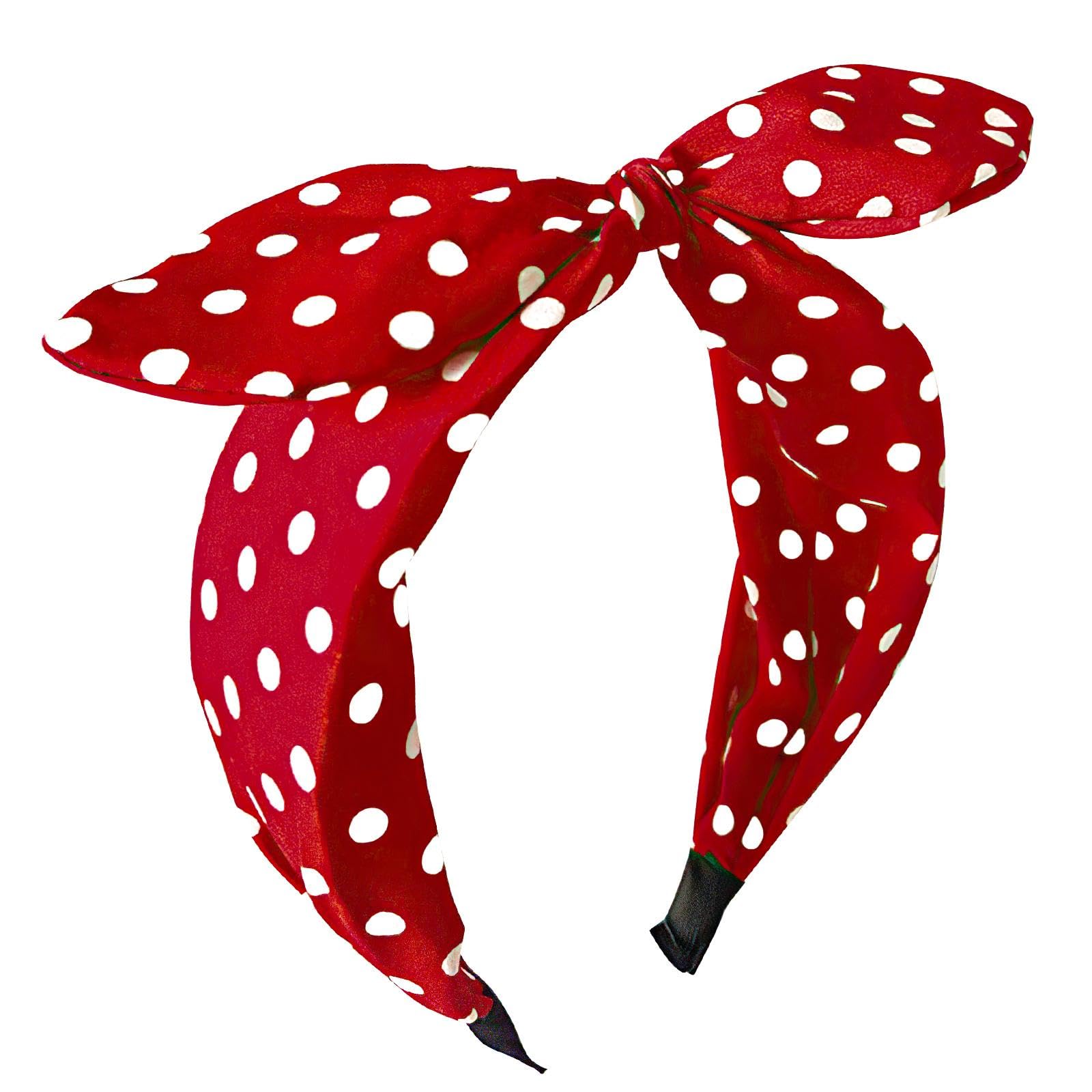 DUOJINSANXI Bow Headbands for Women Girls,​ Polka Dot Headband (Red)