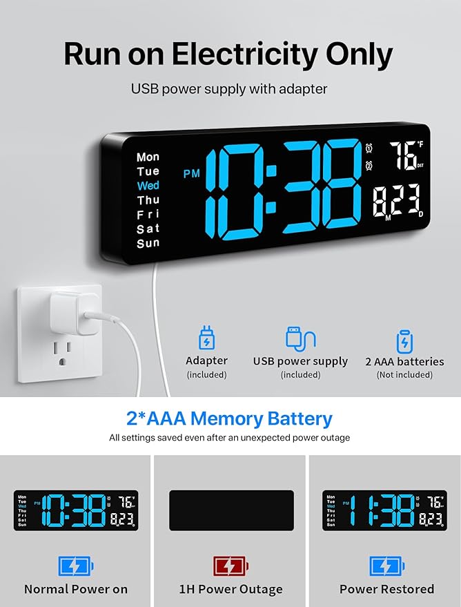 Reloj de Pared Digital MASHI 16" con Control Remoto miniatura 6