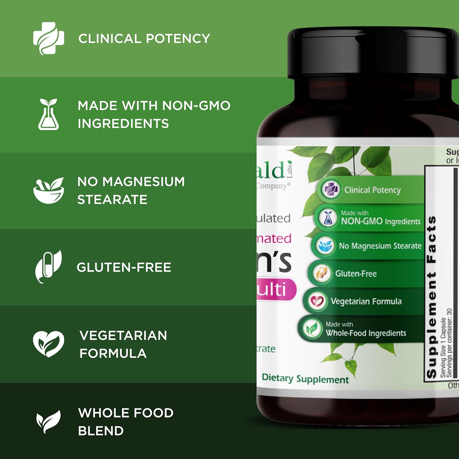 EMERALD LABS Women's 1-Daily Multi - Multivitamin for Women - Includes Calcium, Zinc, Vitamin B & More - Bone & Immune Support Supplement* - Gluten-Free - 30 Vegetable Capsules