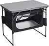 Portal Folding Camping Table with Storage Removable Cupboard Foldable Picnic Table Aluminium Composite Top Outdoor Garden Table Collapsible Durable Heavy Duty for BBQ Beach Campervan Motorhome Patio