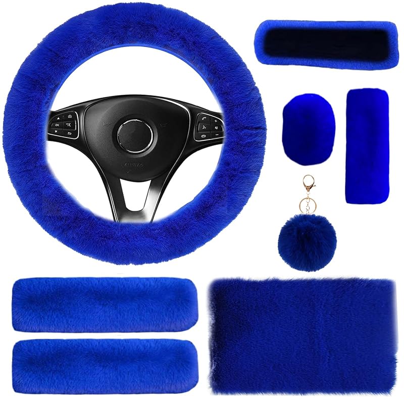 Kit de Capas para Volante em Pelúcia LUOYOYY Azul Royal com Acessórios Internos, 8 Peças