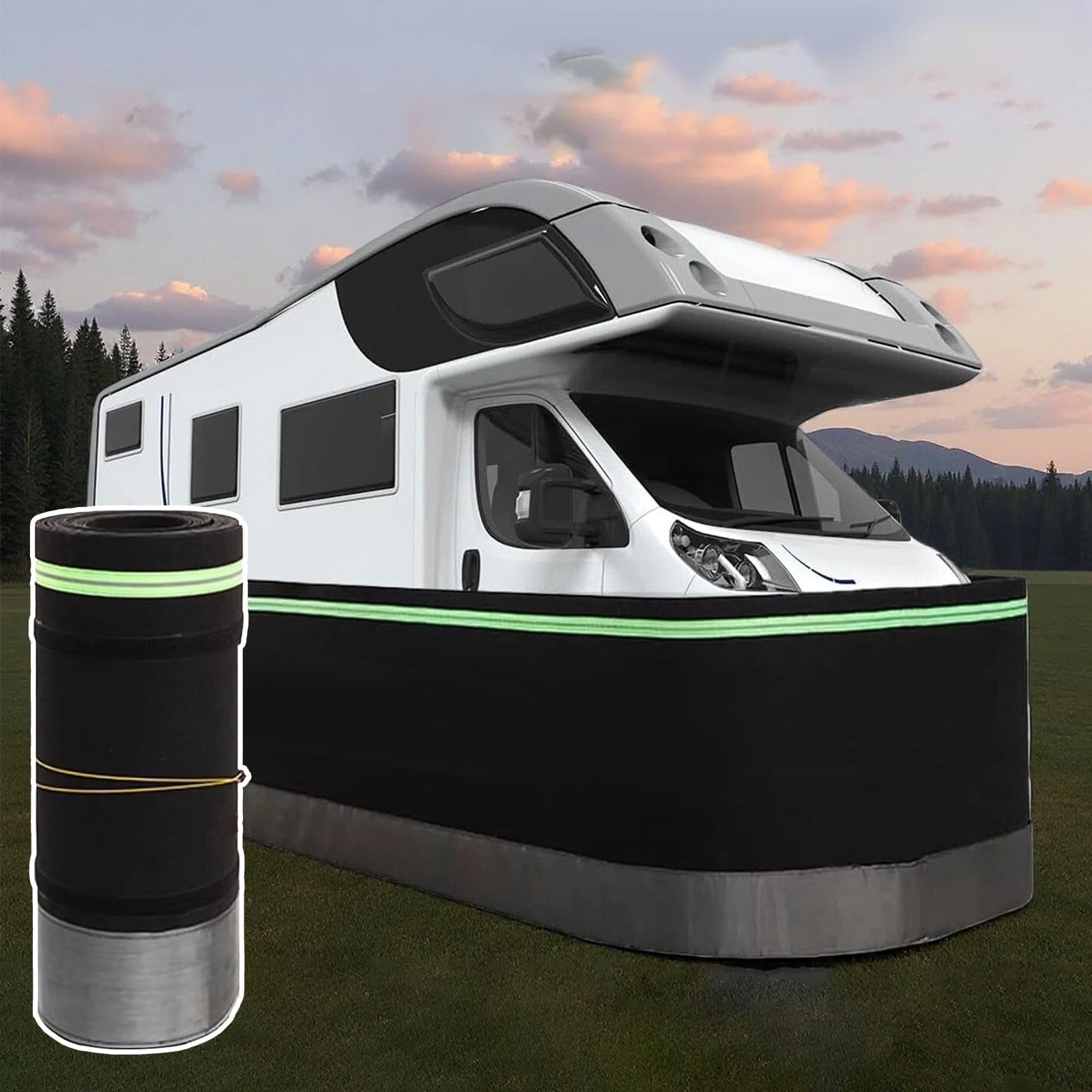 Rodapié para caravana, fácil instalación, antidesgarros, a prueba de viento y nieve, con tiras reflectantes, configuración rápida y fácil para almacenamiento de caravanas