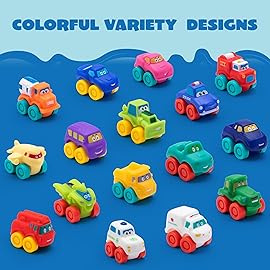 JOYIN Cartoon Cars, Soft Rubber Toy Car Set, Mini Vehicles, Bath Toy Car for Toddlers, Christmas Great Gift for Boys and Girls, Summer Beach and Pool Activity, Party Favors for Kids