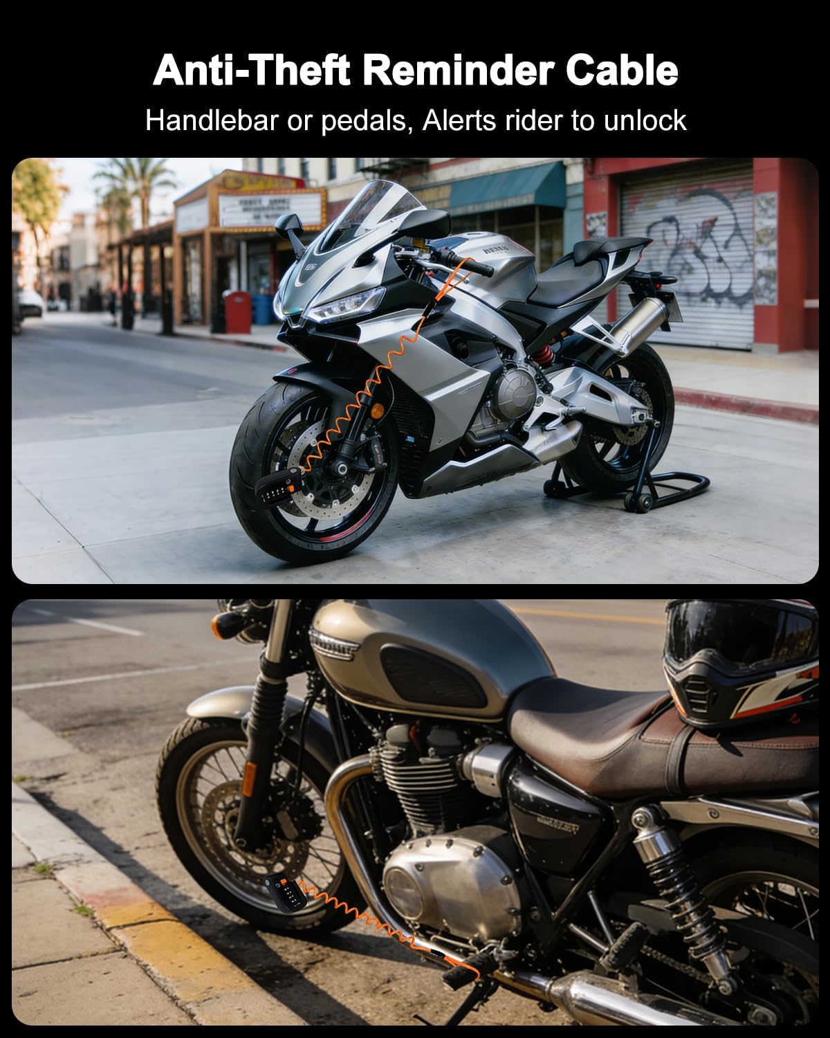Motorcycle Disc Brake Lock, Motorcycle Locks Anti-Theft High Security 4-Digit Code Wheel Brake Lock Waterproof Alloy with Reminder Cable and Keys for Motorbike, E-Bikes, Scooters, Mountain Bike