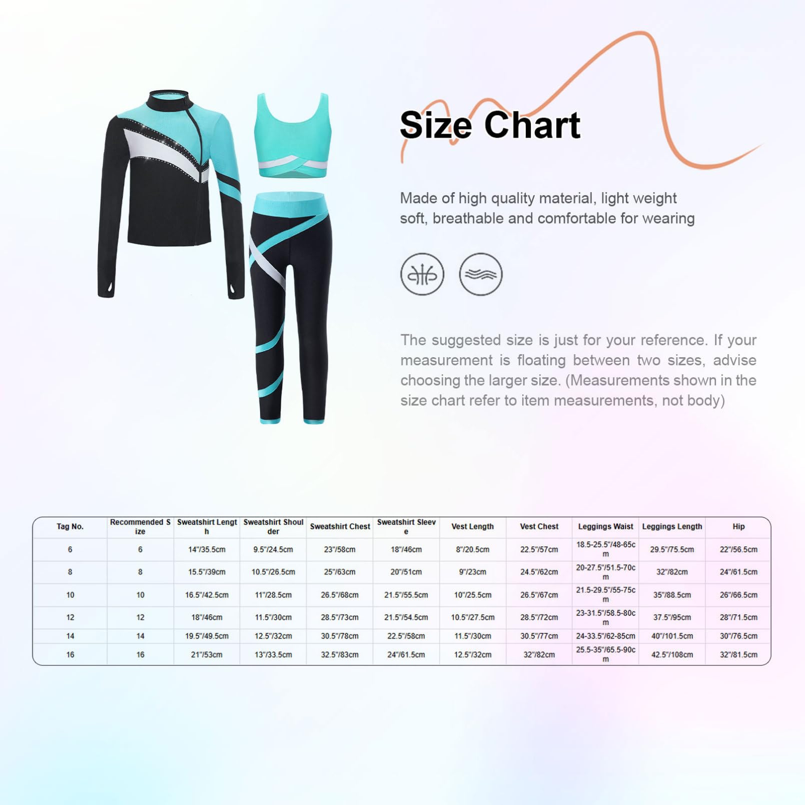 inhzoy Dziewczęcy strój do łyżwiarstwa figurowego zestaw odzieży sportowej z długim rękawem kurtka legginsy i Cropped Tank Top 3-częściowy dziecięcy strój do tańca