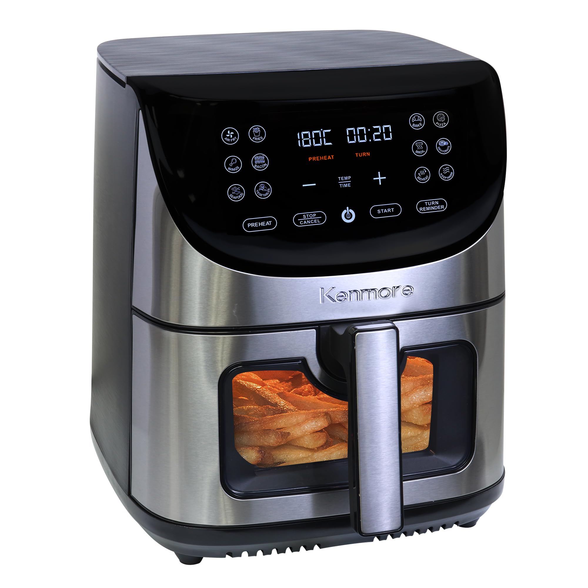 Kenmore Family Size 7.8L Air Fryer Programmable Touch Control with 12 Cooking Presets Easy-View Window Nonstick & Dishwasher Safe Basket Adjustable Timer Temperature Stainless Steel