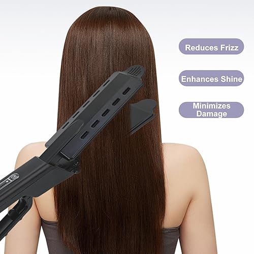 Miniatura 6 de ZJchao Plancha plana extra ancha para alisar y rizar el cabello, herramienta de peinado de calentamiento rápido con 4 ajustes de temperatura para