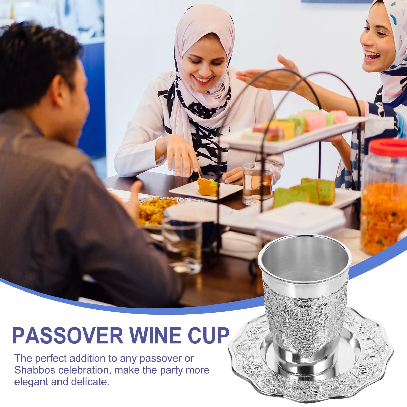 Coupe Kiddouch Soucoupe Gravée Argenté en Alliage de Zinc Set de 1 Fêtes Juives Importantes pour Cérémonie de Shabbat et Fêtes Juives Importantes
