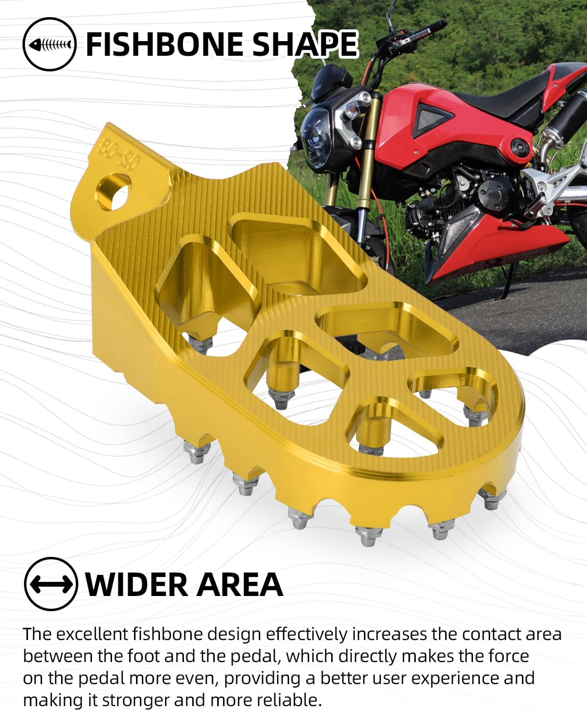 Motorcycle Foot Pegs,Footpegs Foot Pedal Rest CNC Aluminum with Springs Latches for Mini Bike MSX 125 Grom 2013-2025/Dax125/Grom Clone/Monkey 125 2020-2024/VADER 125 2013-2024-Gold
