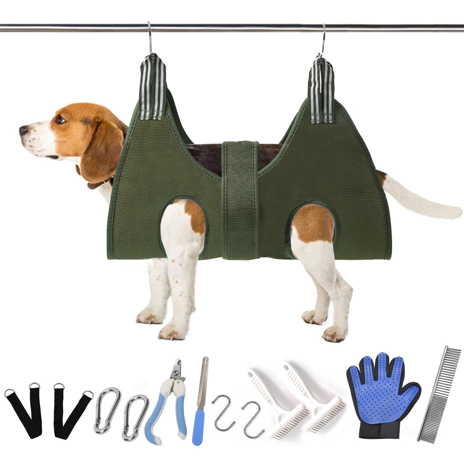 Dog and Cat Grooming Hammock,13PCS Dog Sling for Nail Trimming,Pet Nail Clippers,Pet Hair Removal Combs,Safety Buckles and Extension Straps