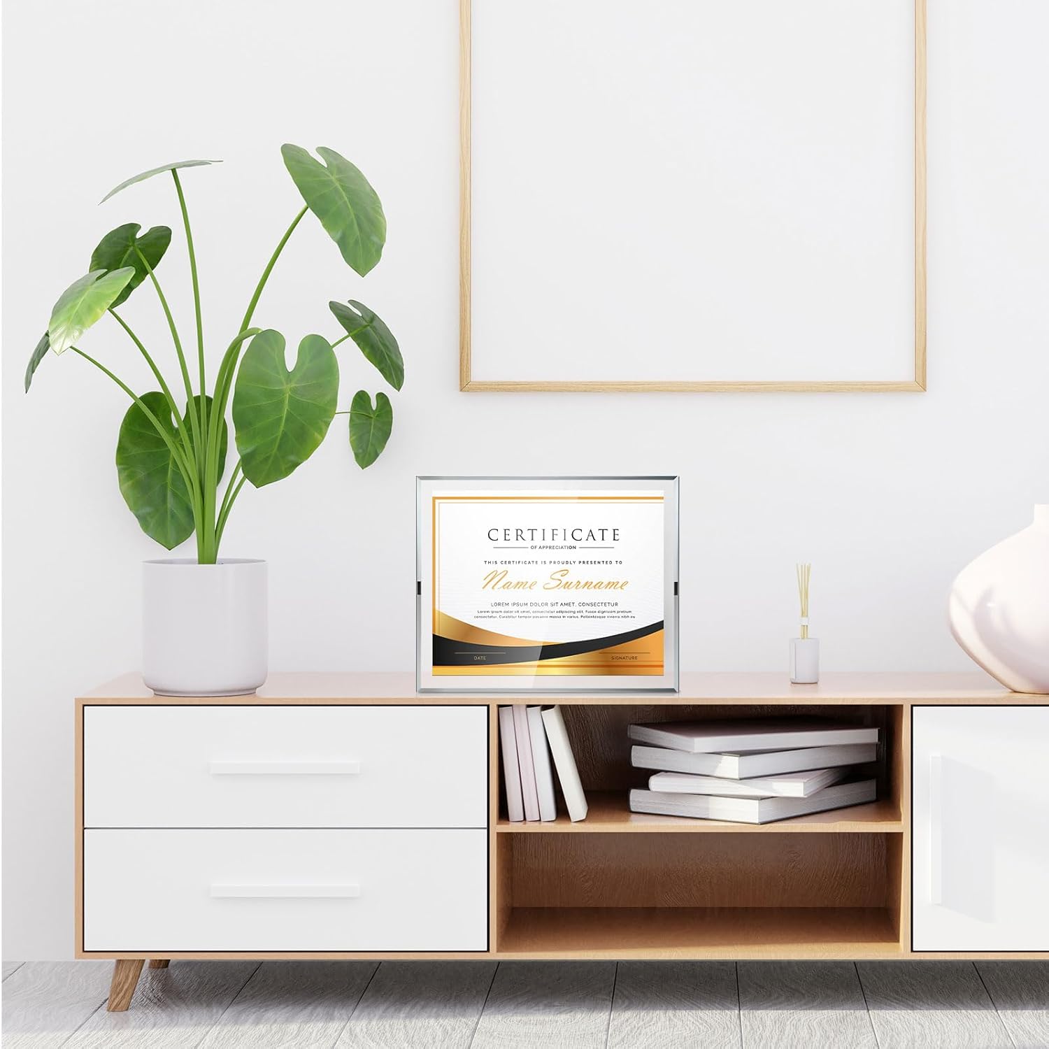 Wesiti 8 Pcs Glass Certificate Frames 8.5 x 11 Clear Picture Frames Bulk for Document Diploma Photo Award Tabletop Display