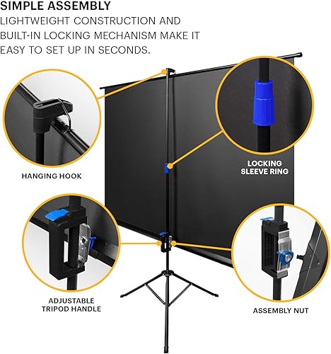 Miniatura 5 de Kodak Pantalla de proyección de 100 pulgadas Pantalla de proyector blanca ligera portátil 16:9, soporte de trípode ajustable y bolsa de transporte