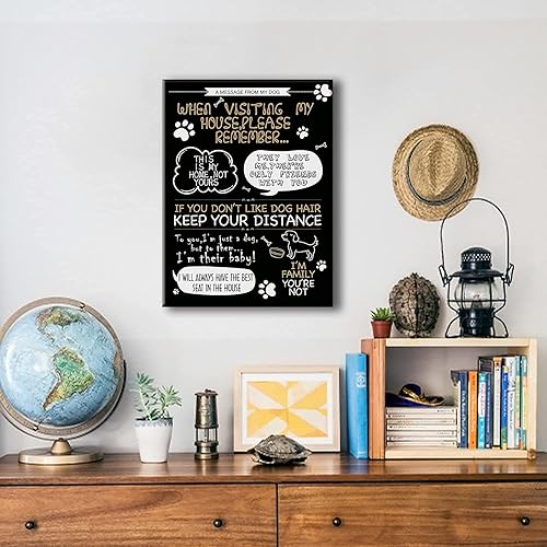 Miniatura 5 de Funny Dog Home Rules Lienzo decorativo para pared, mensaje de perro divertido impreso 'When Visiting my house' Reglas Signo listo para