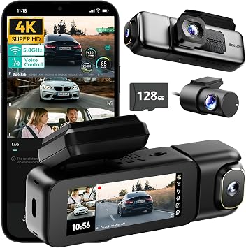 BOTSLAB 3 Channel 4K Dash Cam 360 , Voice Control, Touch Screen, 128GB Card