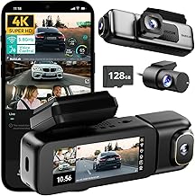 BOTSLAB 3 Channel 4K Dash Cam Front and Rear Inside, Triple Car Dash Cam with Voice Control, 3.18 inches Touch Screen, Loop Recording, 24/7 Parking Mode, Included 128GB Memory Card
