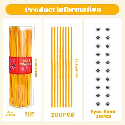 Vista 16 de LOKUNN Limpiapipas, juego de 200 limpiadores de pipas negras, tallos de felpilla de color sólido, manualidades y manualidades con ojos adhesivos