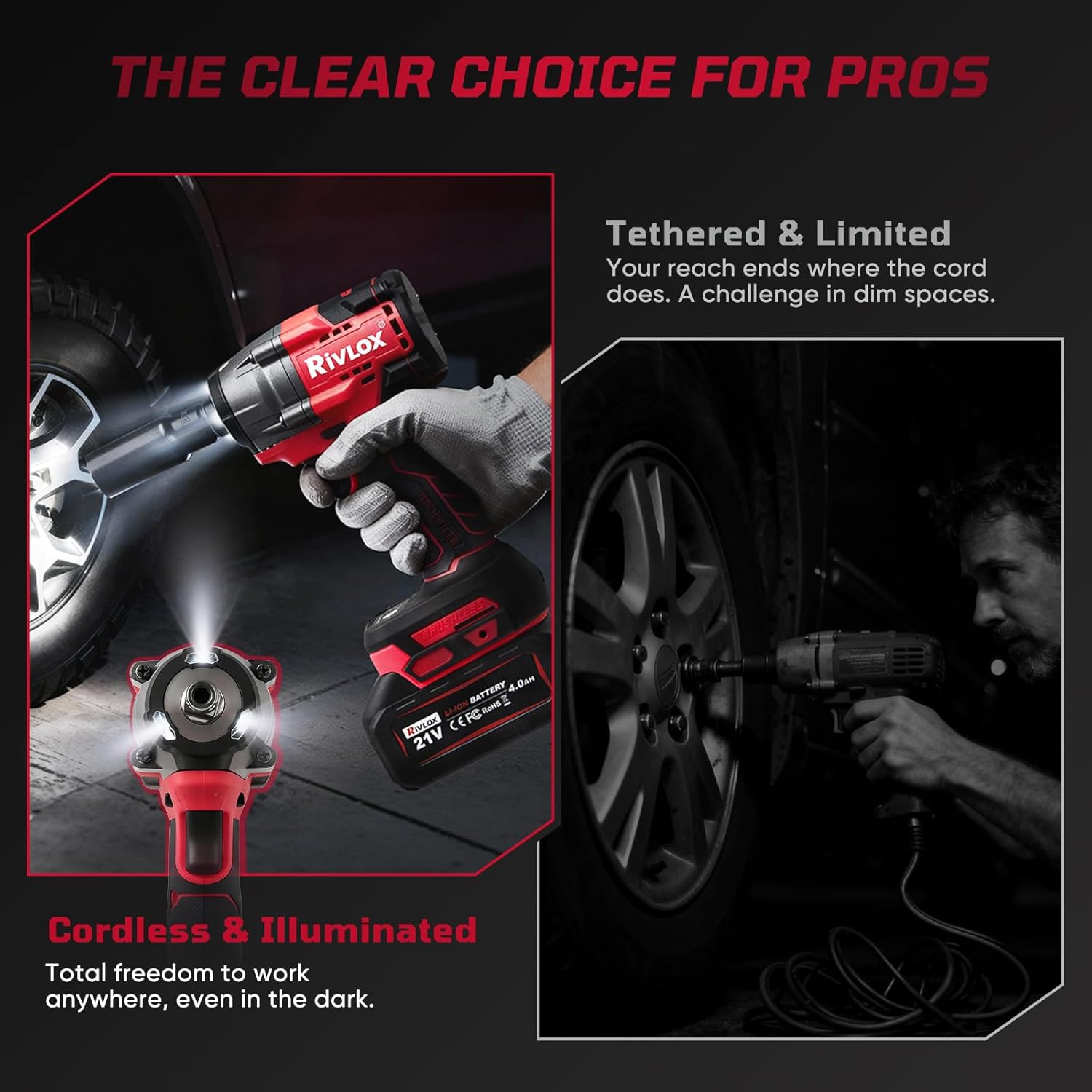 Cordless Impact Wrench1/2 Inch, 600N. M/450Ft-lbs Power Impact Gun Kit, High Torque Electric Impact Driver for Car RV Tire,LED Light,4.0Ah Battery,Car/DIY Furniture/Home,Power tools,Red Toolbox