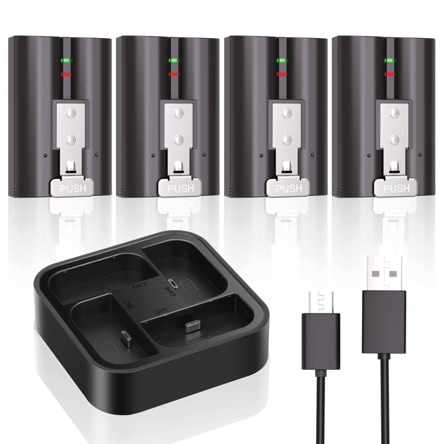 4 Stück Batterien mit Ladestation für Ring Video Doorbell, 3,65V 7200mAh V4 Ersatz Kamera Akku kompatibel mit Ring Doorbell 2/3/3+/4, für Stick Up Cam (2nd & 3rd Gen) und Spotlight Cam