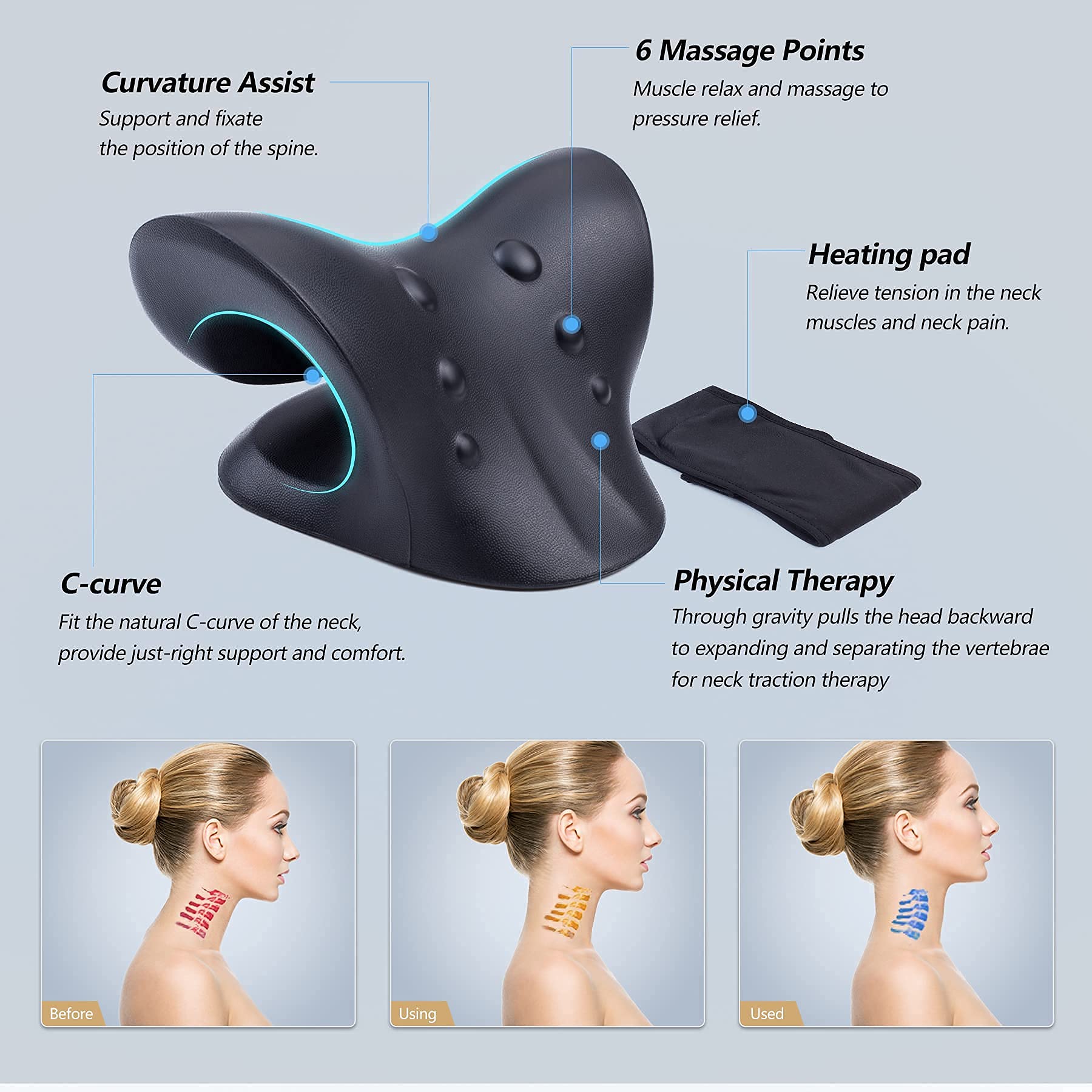 Neck Stretcher for Neck Pain Relief, Heated Cervical Traction Device