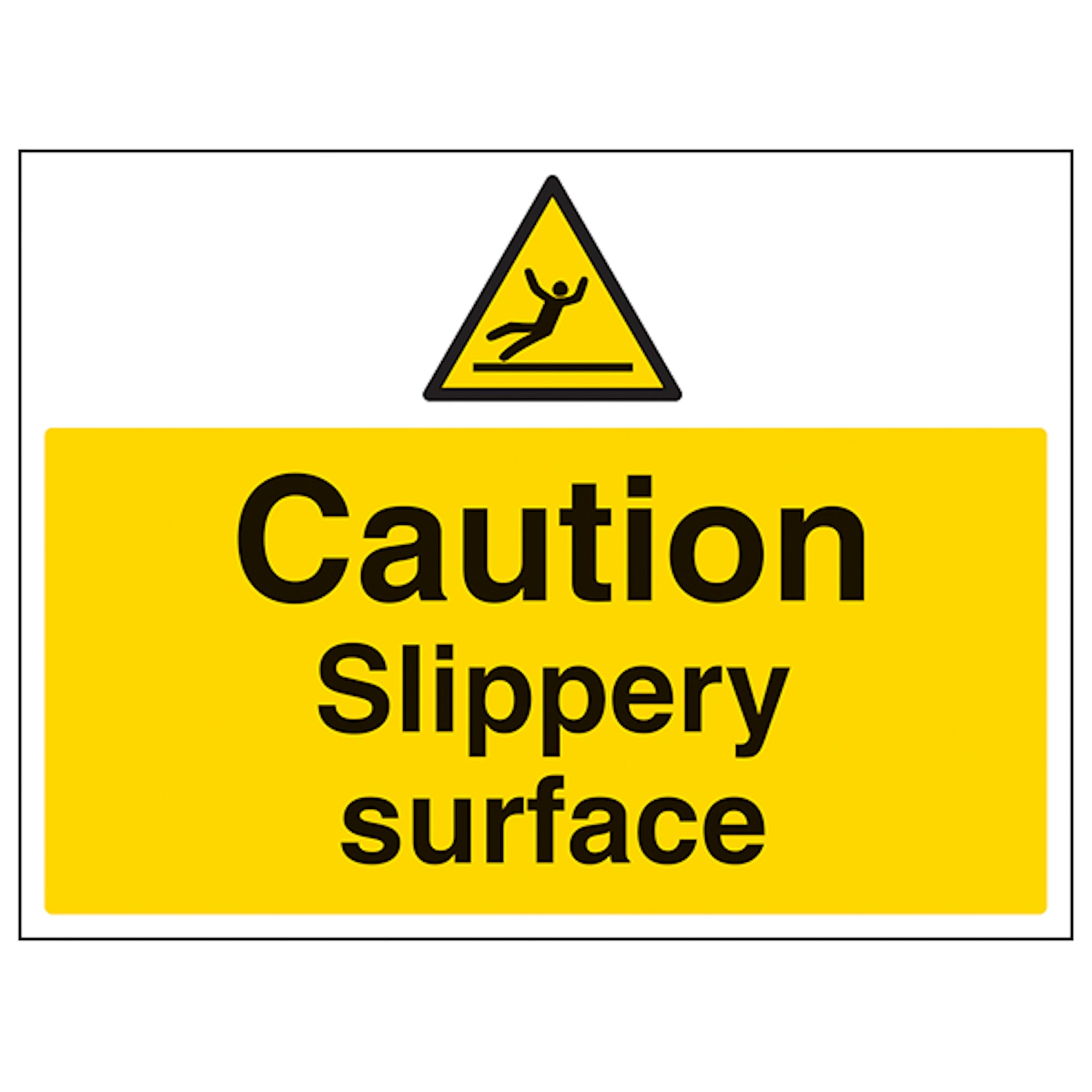 V Safety Caution Slippery Surface - Large Landscape 400 x 300 mm - Glow In The Dark 1mm Rigid Plastic Safety Sign
