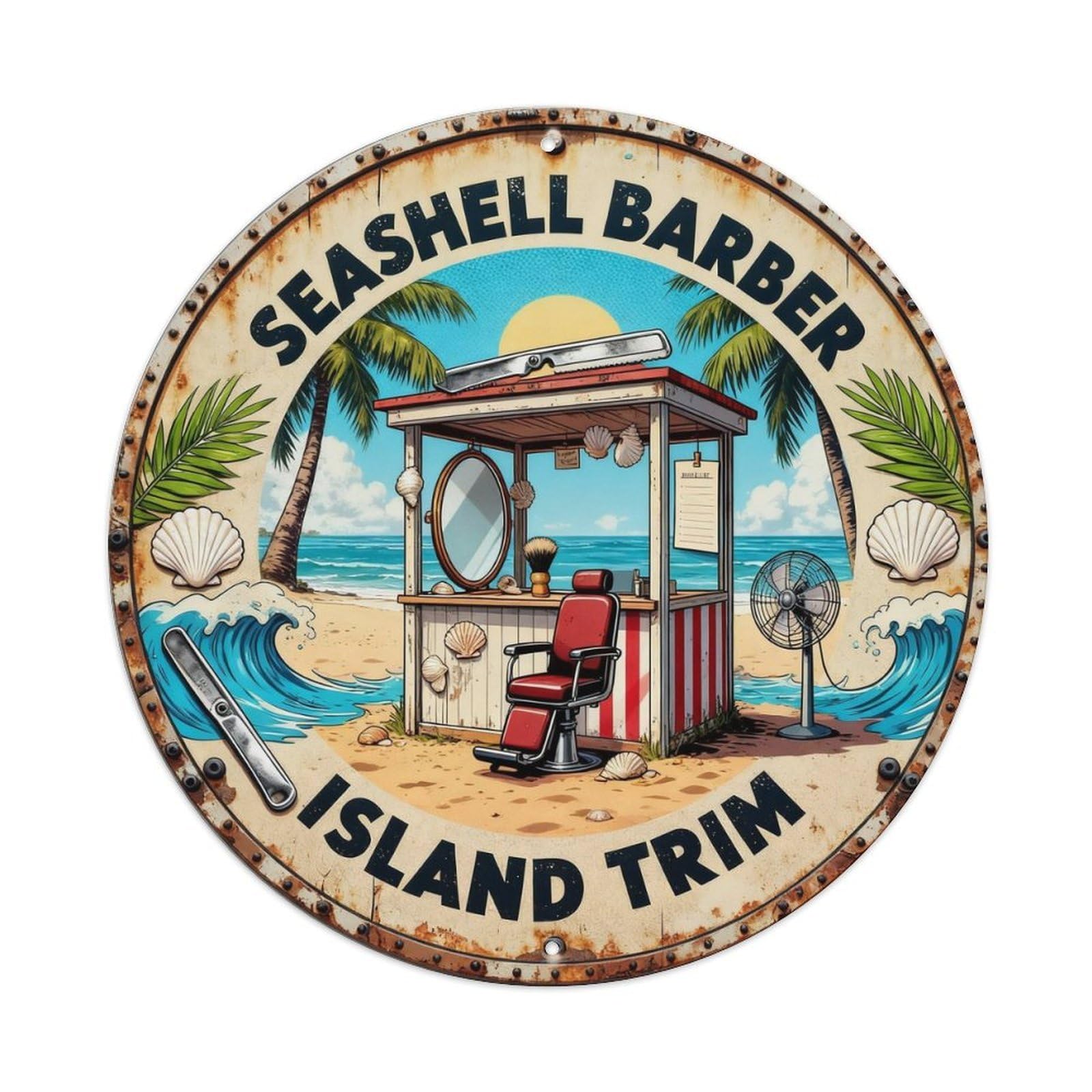 Seashell Barber Sign Metal Tin Sign Plaque